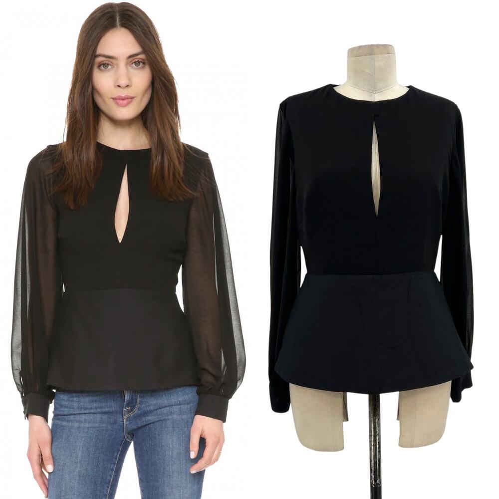 C/MEO‎ Collective Counting Stars Top Black Sheer Sleeve Peplum Keyhole Medium